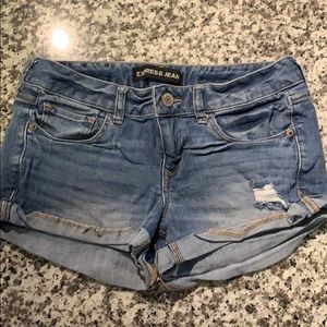 Express slightly distressed denim/jean shorts